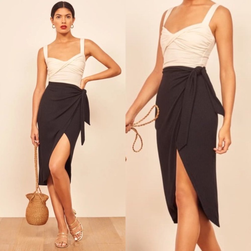 Reformation Aruba Wrap Ribbed Skirt